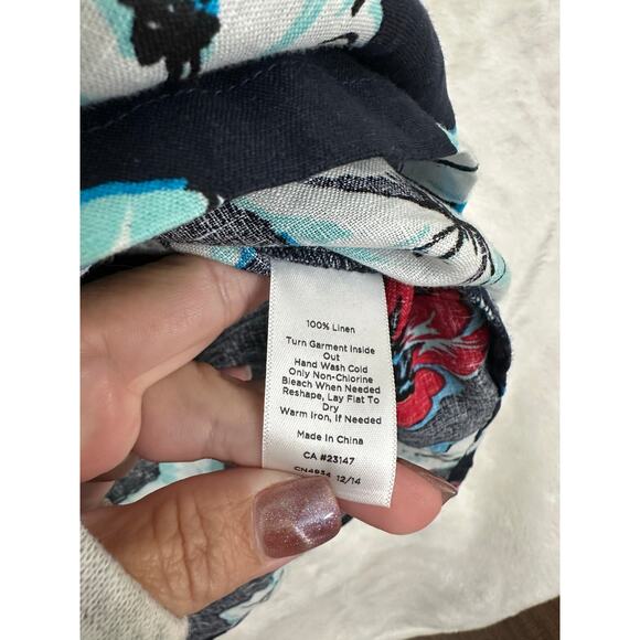 NWT Talbots Navy Floral Longline Top 3X Beaded 100% Linen - Picture 6 of 9